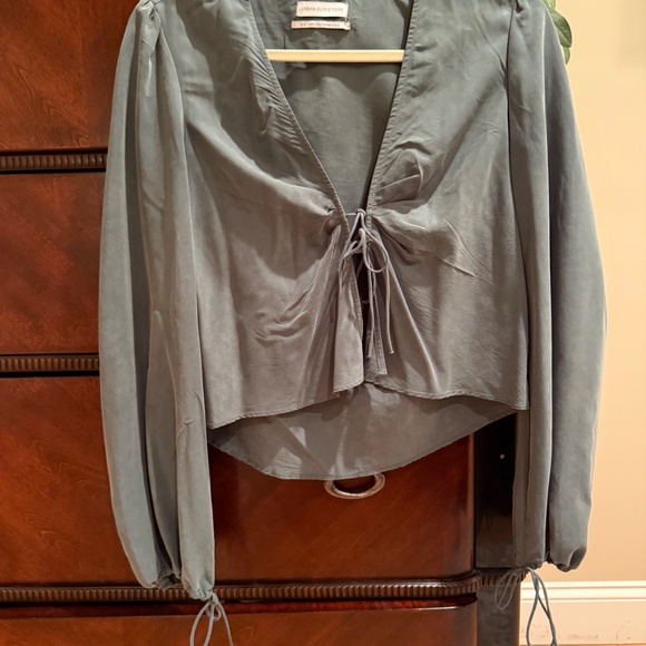 Urban Outfitters Slate Blue Tie-Front Blouse - Picture 5 of 5
